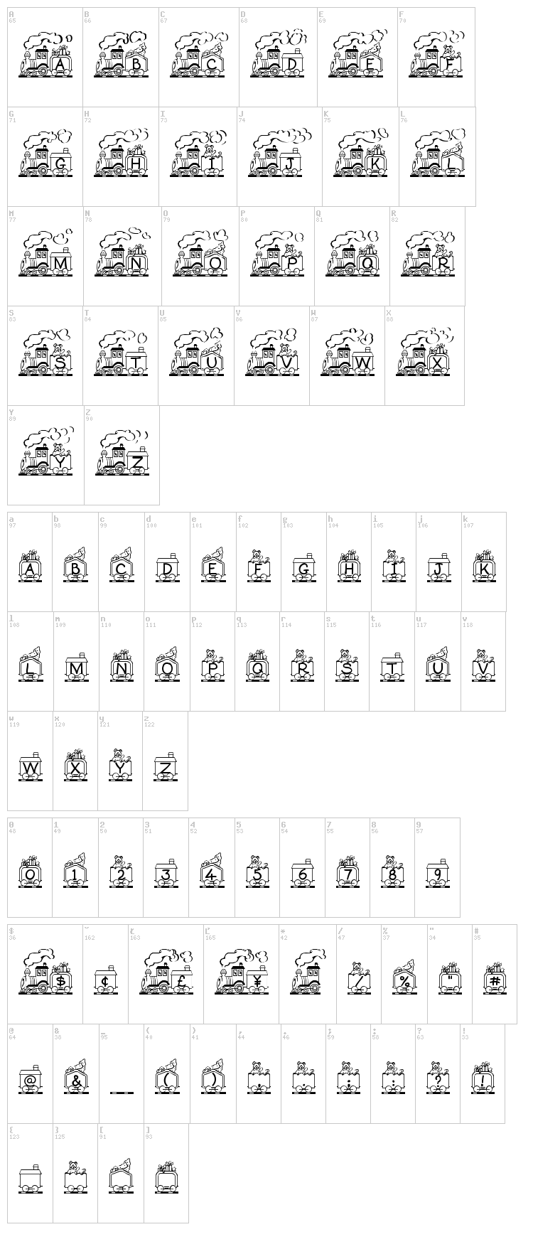 Toy Train font map